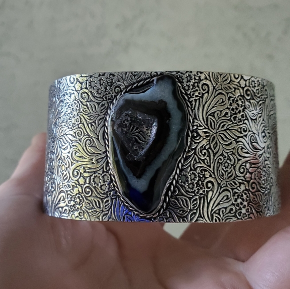 New Solar Agate Druzy Adjustable Cuff 925 Silver Bracelet. - Picture 12 of 15